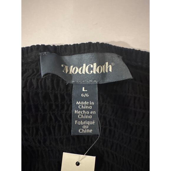 ModCloth Black Maxi Dress Jersey Knit Short Sleeve Peasant Ruched Size L NWT - Picture 4 of 7